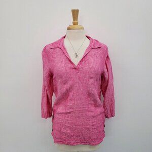 Tahari Womens 100% Linen‎ Pink 3/4 Sleeve Popover Blouse Top Shirt Size M V-Neck